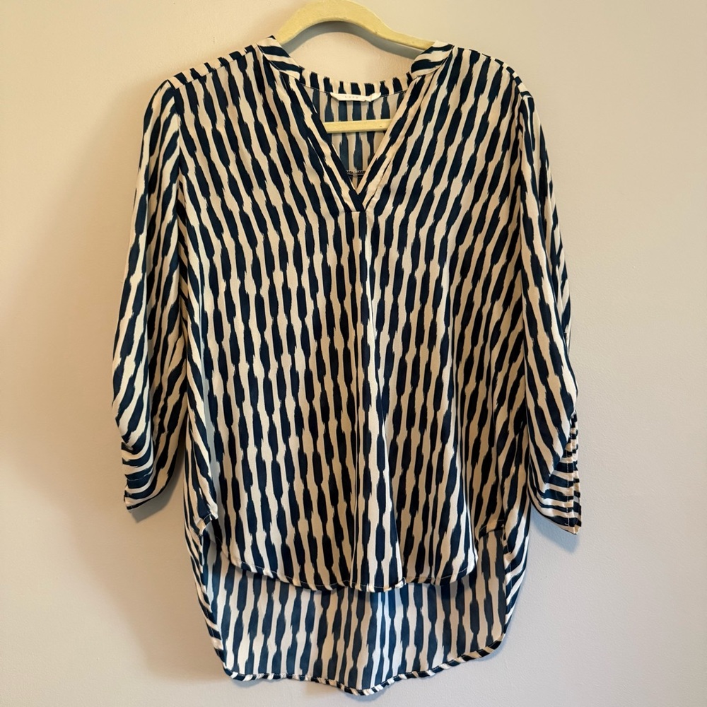 Lush Navy and Cream Abstract Stripe V-Neck Blouse